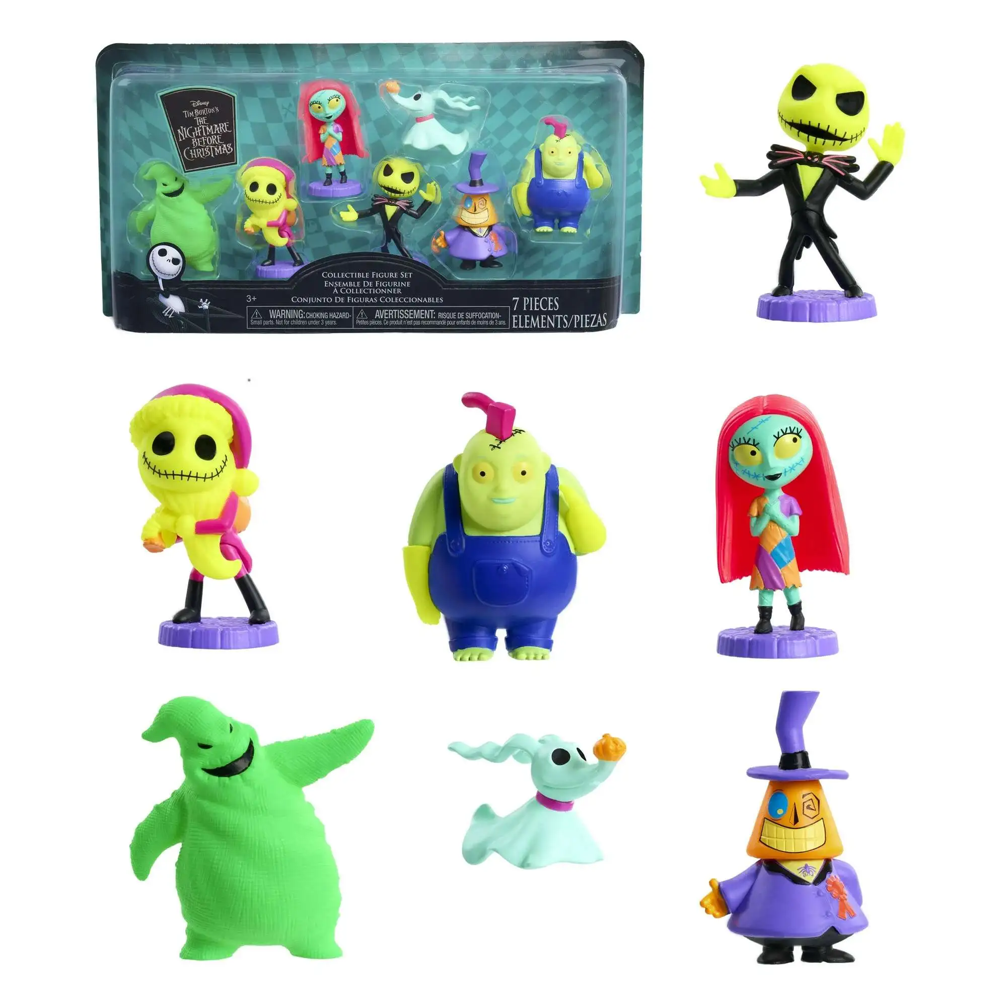 The Nightmare Before Christmas Jack, Sally, Zero, Mayor, Oogie Boogie, Behemoth & Santa Jack 2.5-Inch Mini Figure 7-Pack [Blacklight]
