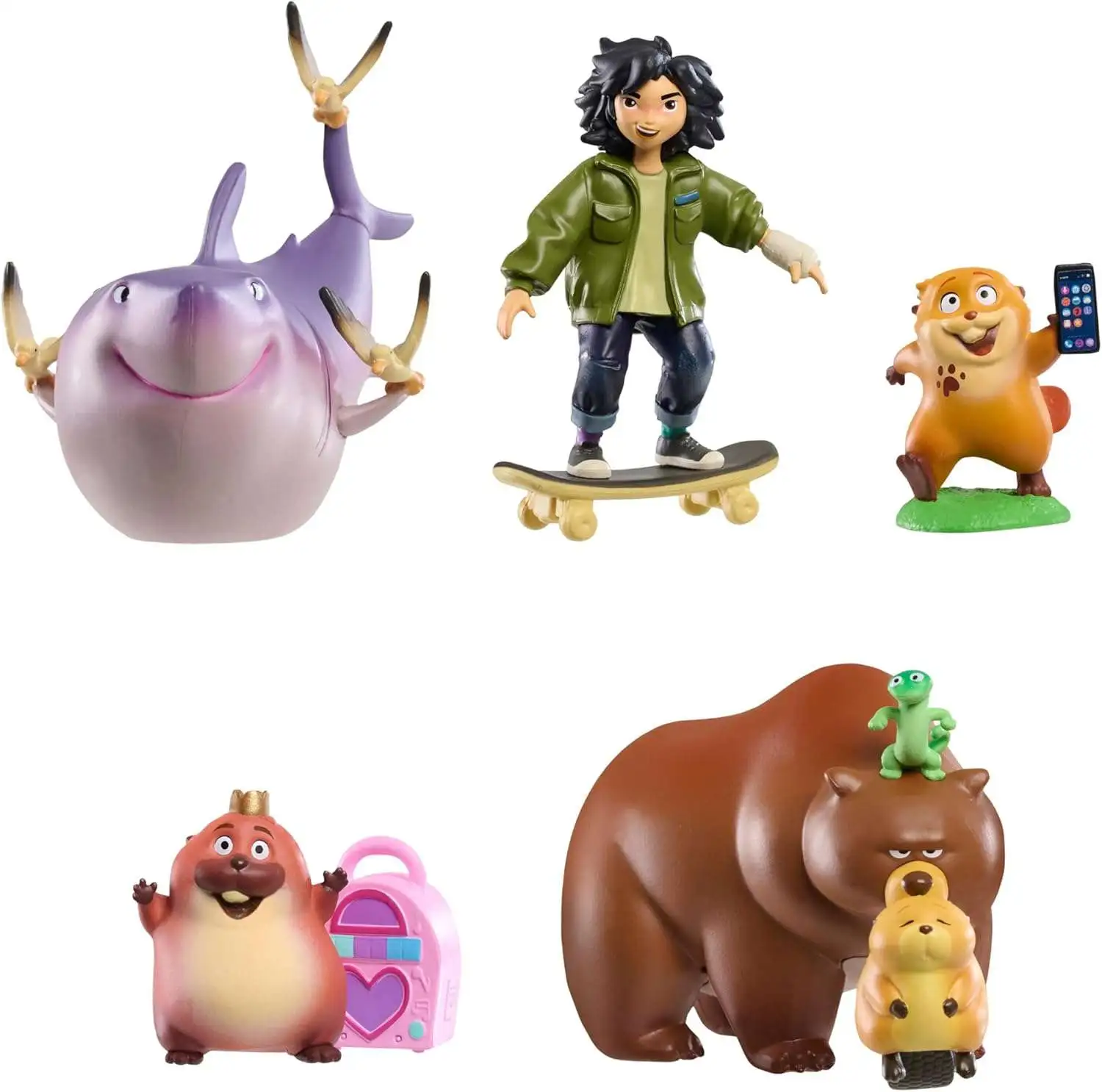 Disney / Pixar Hoppers Workin' Out with King George 3-Inch Collectible Mini Figure 5-Pack [Mabel, Mabel Beaver, King George, Diane Shark & Ellen Bear (with Tom Lizard & Loaf Beaver)]