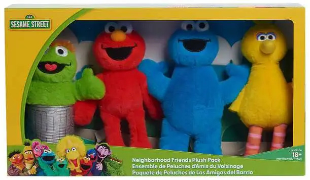 Sesame Street Oscar the Grouch, Elmo, Cookie Monster & Big Bird Exclusive 7-Inch Plush 4-Pack