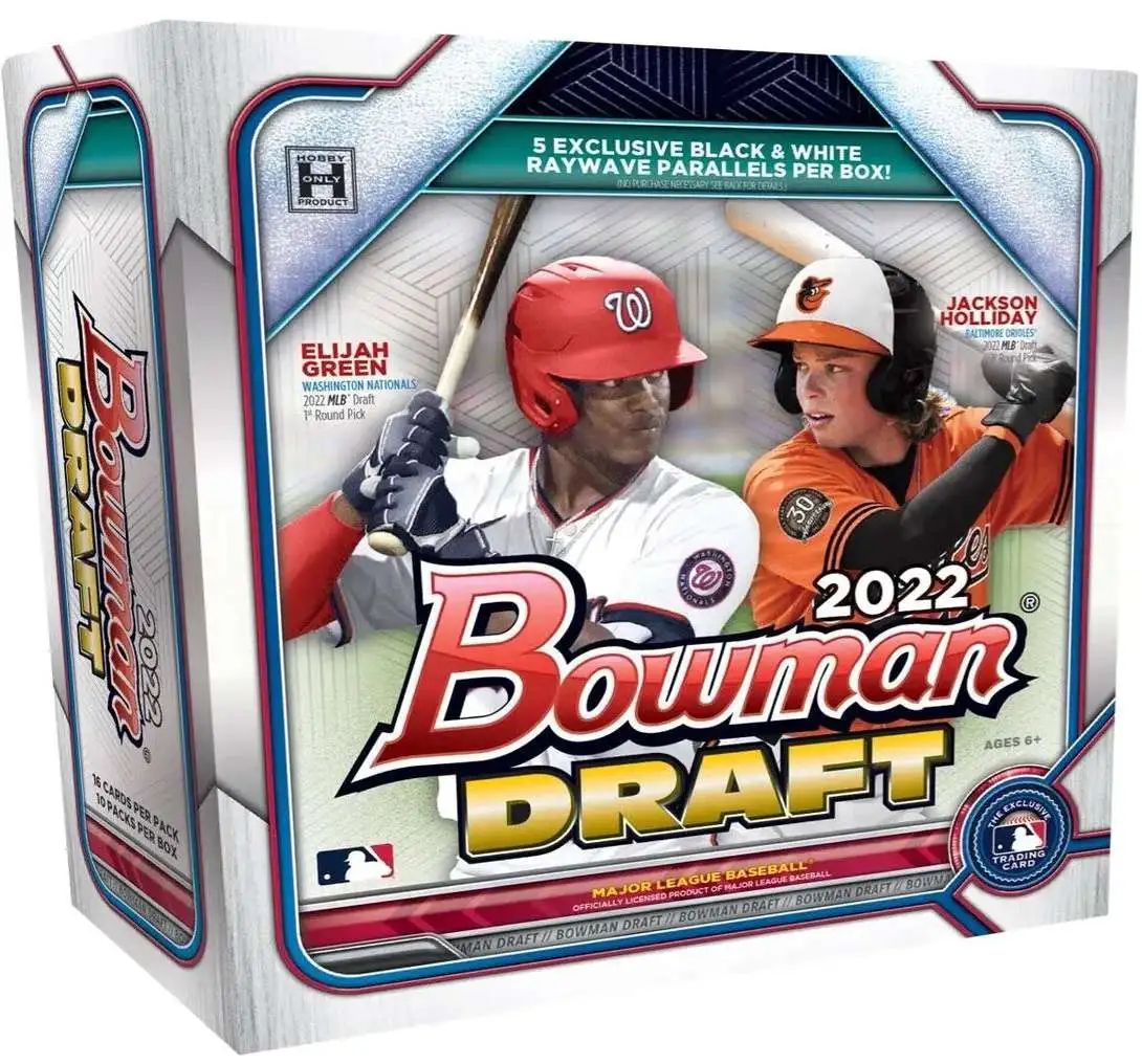 MLB Topps 2022 Bowman Draft Baseball Trading Card HOBBY LITE Box [10 Packs, 5 Chrome Prospect Black & White RayWave Refractor Parallels!]