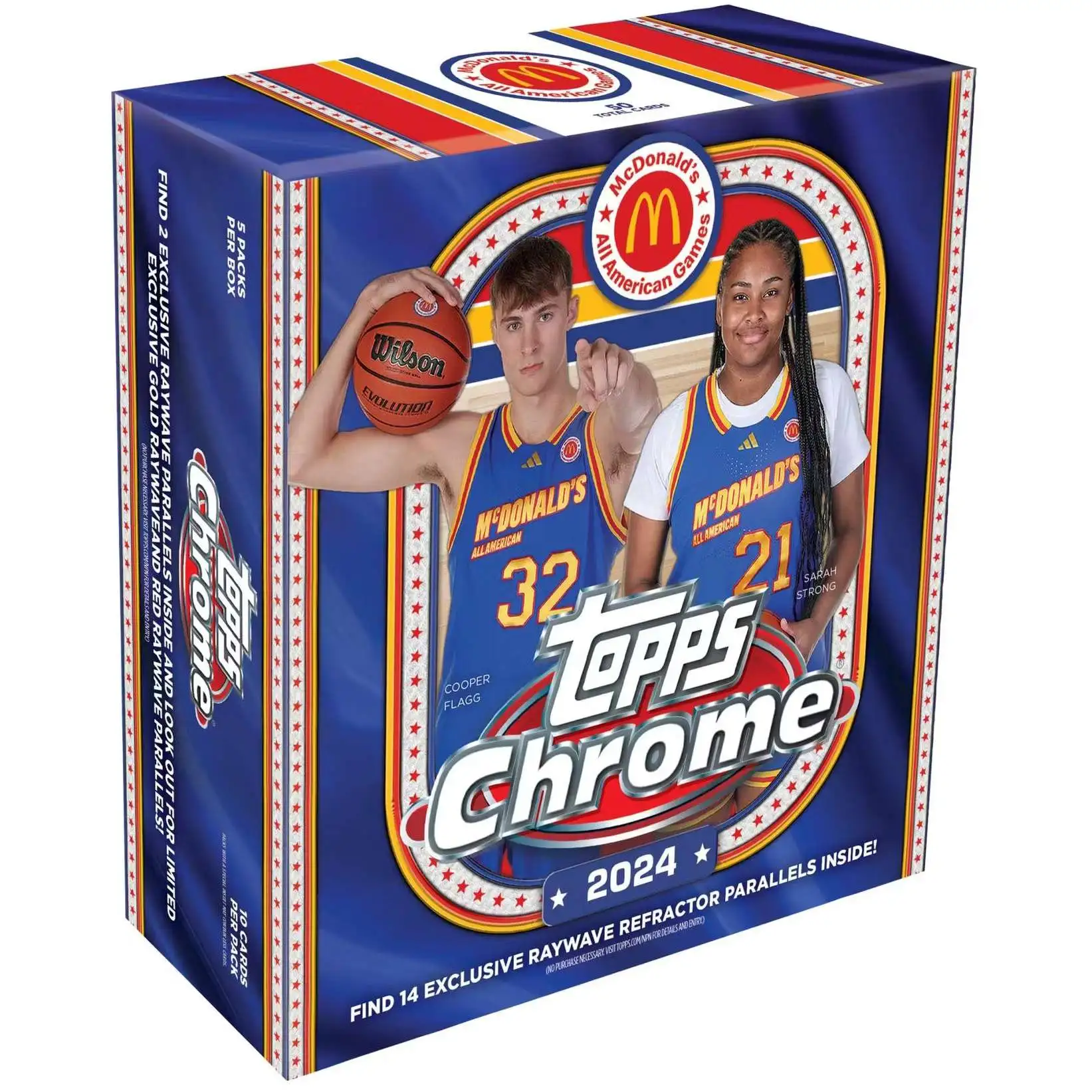 NBA Topps 2024 Chrome McDonald's All-American Basketball Trading Card MEGA Box [5 Packs, 1 Base Card Refractor Parallel]