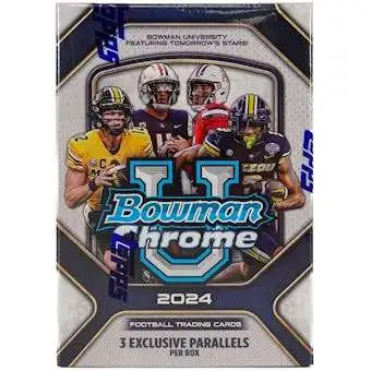 NFL 2024 Bowman Chrome U Football Trading Card BLASTER Box [7 Packs, 3 Exclusive Parallels]