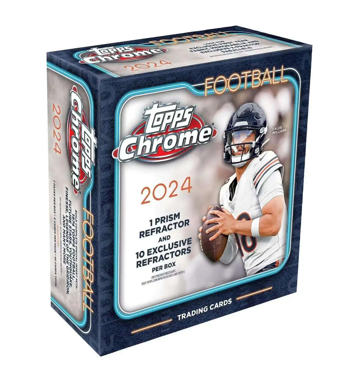 NFL Topps 2024 Chrome Football Trading Card MEGA Box [7 Packs, 1 Prism Refractor & 10 Exclusive Refractors]