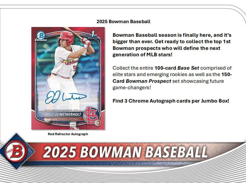 MLB Topps 2025 Bowman Baseball Trading Card HOBBY JUMBO Pack [28 Cards]