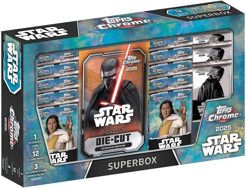 Star Wars Topps 2025 Chrome Exclusive Trading Card SUPER Box [15 Packs + 1 Oversized Card]