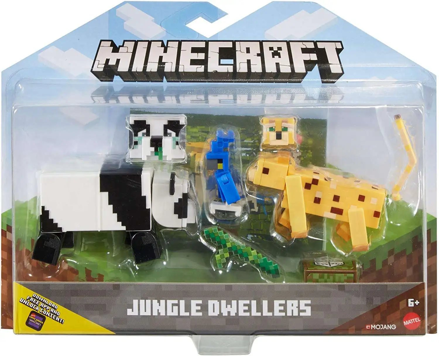 Minecraft Comic Maker Jungle Dwellers Action Figure 2-Pack [Panda &  Leopard, with Parrot]