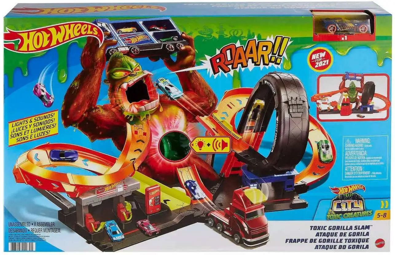 Hot Wheels Flame Jumper & Flip Ripper Action Track Toy Playset with Car NEW LOT 