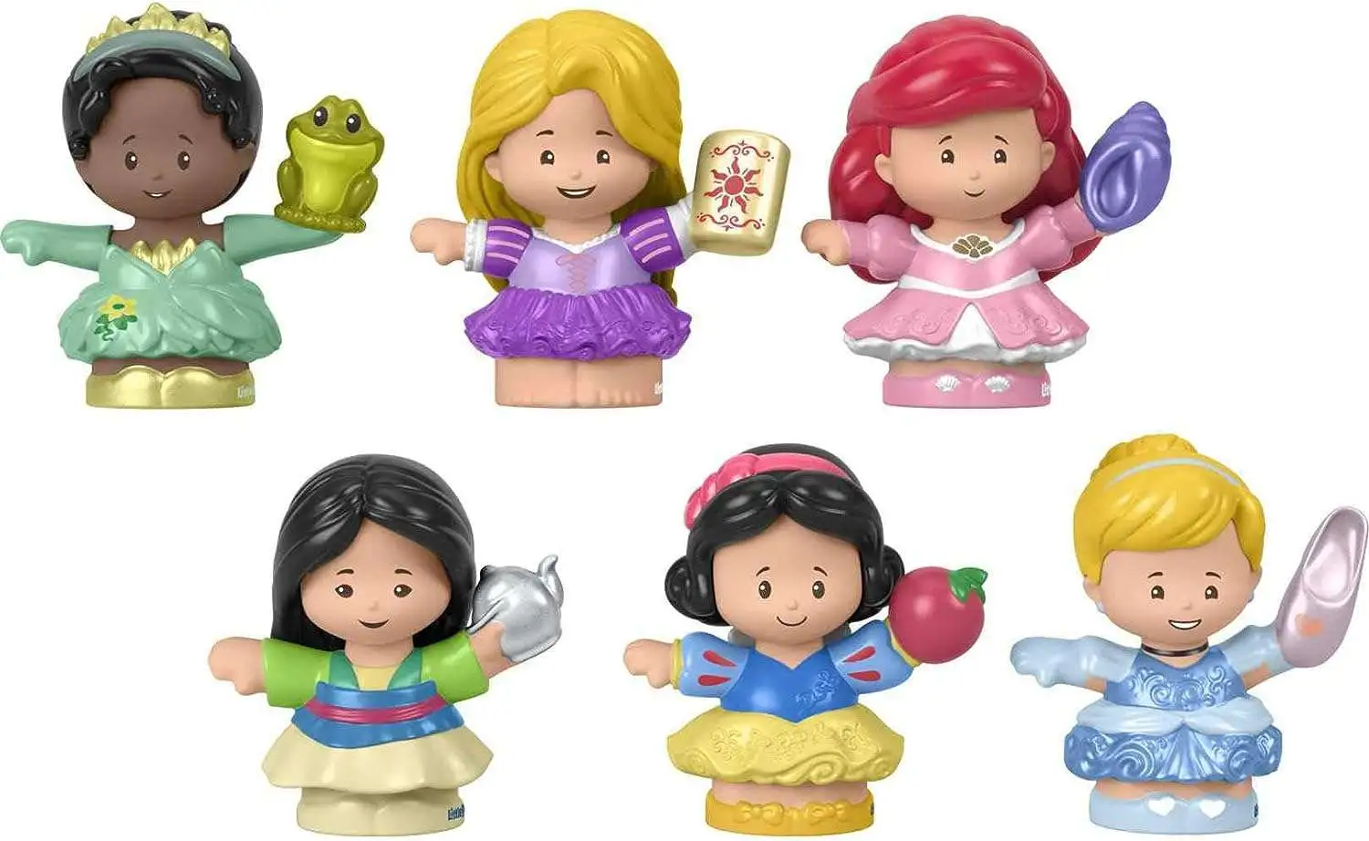 Fisher Price Disney Princess Little People Tiana, Rapunzel, Ariel, Mulan, Snow White & Cinderella Figure 6-Pack