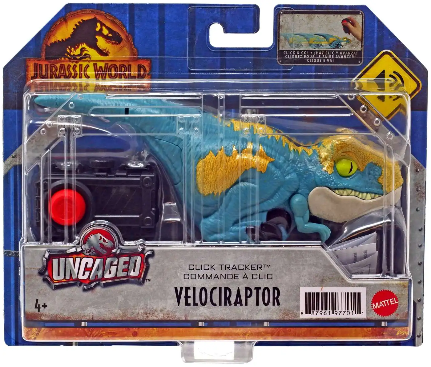 Jurassic World Dominion Uncaged Velociraptor Action Figure [Click Tracker, Blue & Yellow]