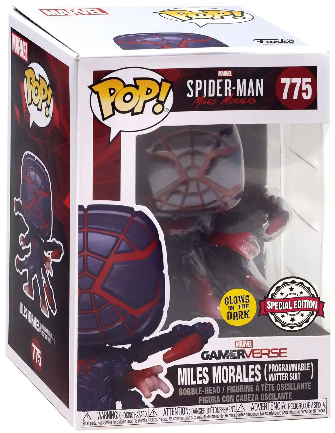 Funko Marvel Spider-Man POP Marvel Miles Morales Vinyl Figure 775  Programmable Matter Suit, Glow-in-the-Dark, Standing - ToyWiz