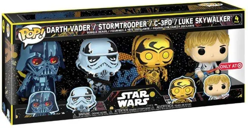 Funko POP! Star Wars Darth Vader, Stormtrooper, C-3PO, Luke Sykwalker Exclusive Vinyl Figure 4-Pack