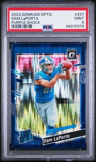 NFL 2023 Donruss Optic Football Purple Shock Sam LaPorta #237 [PSA 9]