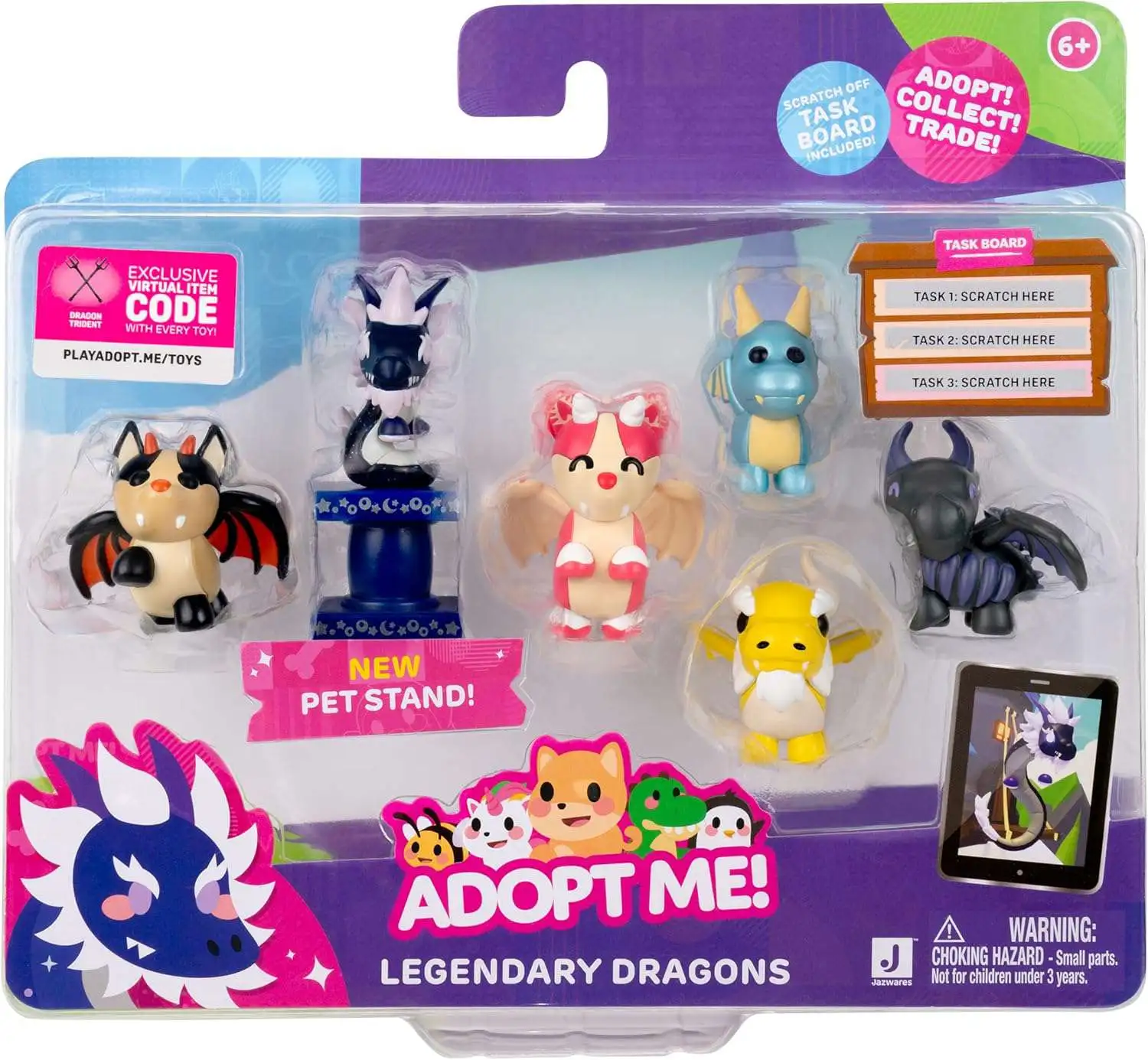Adopt Me! Pets Legendary Dragons Exclusive Mini Figure 6-Pack [Online Virtual Item Dragon Trident Redemption Code!]