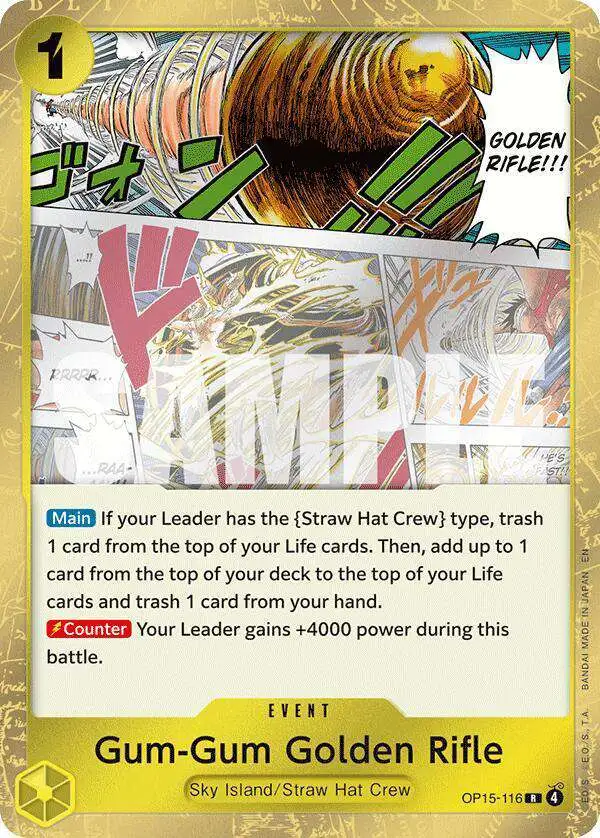 One Piece Trading Card Game Adventure on Kamis Island Single Card Rare  Gum-Gum Golden Rifle OP15-116 - ToyWiz