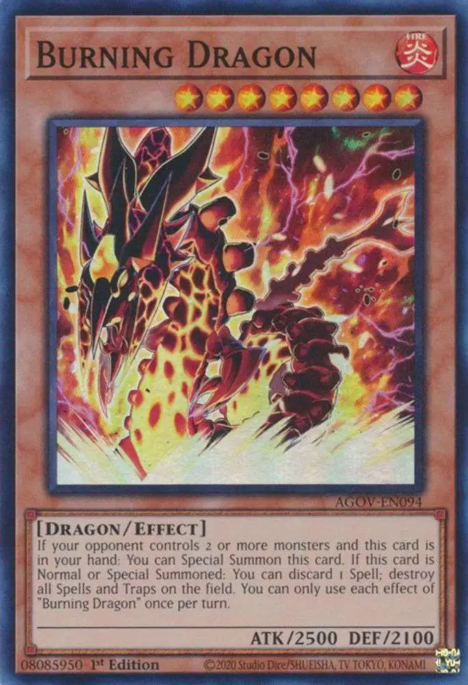 YuGiOh Trading Card Game Age of Overlord Super Rare Burning Dragon AGOV-EN094