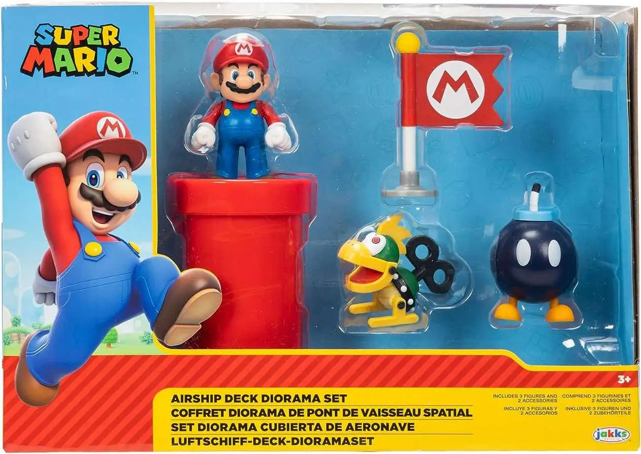 World of Nintendo Super Mario Airship Deck Diorama Set [Mario, Bob-omb & Mechakoppa with Checkpoint Flag]