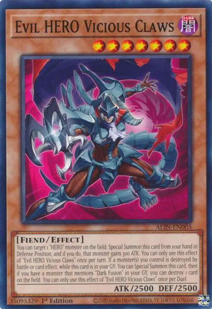 YuGiOh Trading Card Game Alliance Insight Common / Short Print Evil HERO Vicious Claws ALIN-EN005