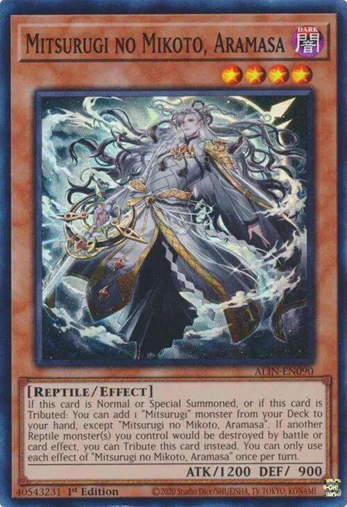 YuGiOh Trading Card Game Alliance Insight Super Rare Mitsurugi no Mikoto, Aramasa ALIN-EN090