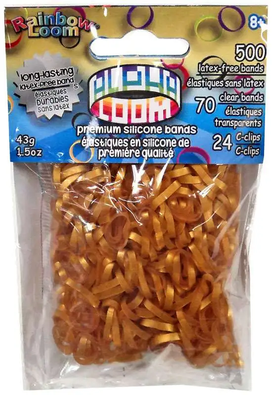 Rainbow Loom Gold Rubber Bands with 24 C-Clips 600 Count 