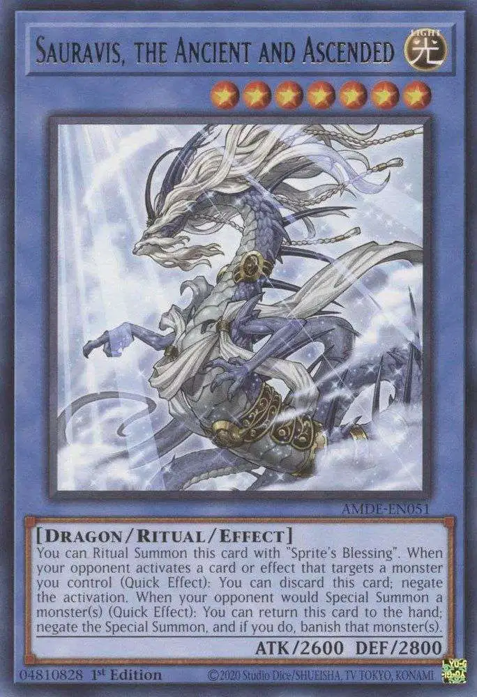 YuGiOh Trading Card Game Amazing Defenders Rare Sauravis, the Ancient and Ascended AMDE-EN051