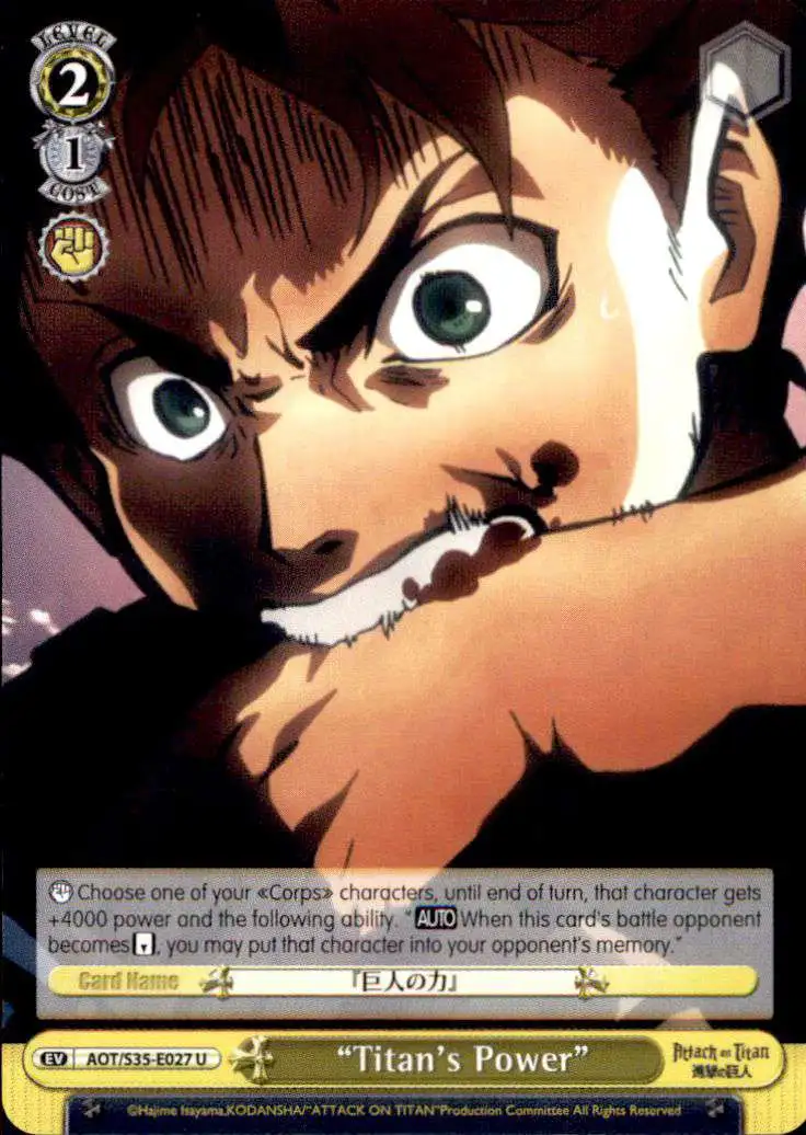 Weiss Schwarz Trading Card Game Attack on Titan Uncommon "Titan's Power" E027