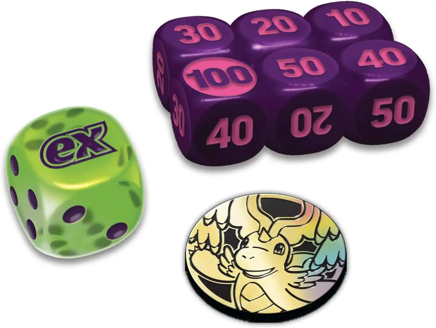 Pokemon Mega Evolution Ascended Heroes Mega Dragonite Damage Counter Dice, Coin-Flip Die & Coin