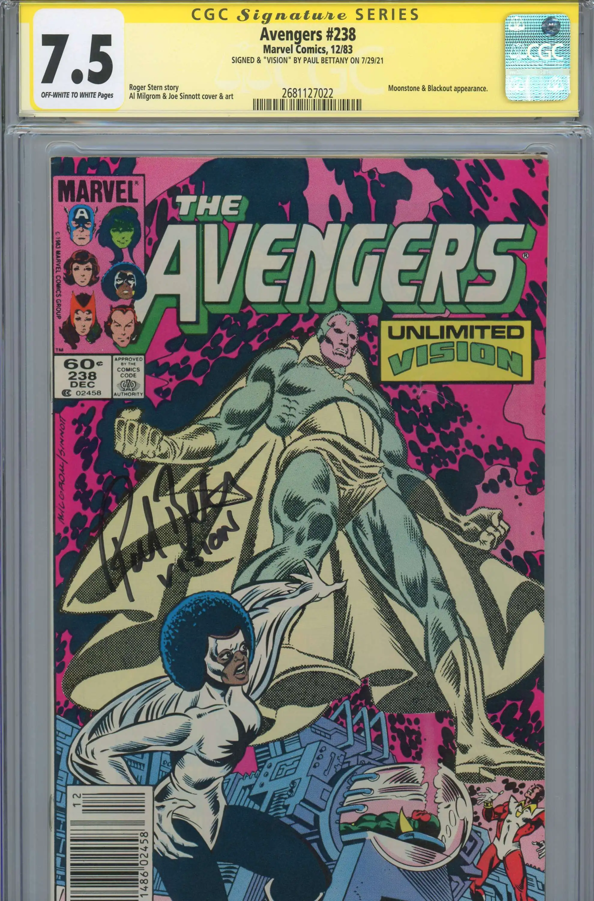 Marvel Comics Avengers 1983 Comic Book 238 Signed Vision by Marvel Comics Avengers 1983 Comic Book 238 Signed Vision by