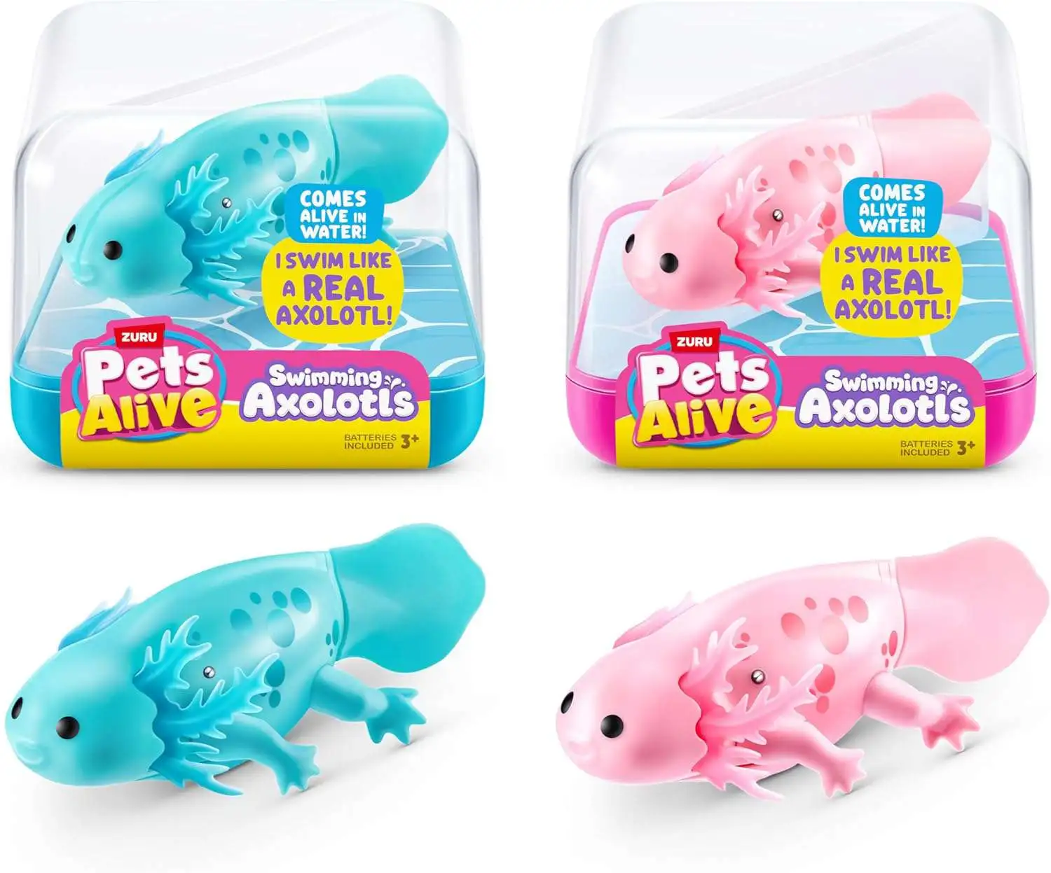 Pets Alive Swimming Axolotl's TEAL & PINK Set of 2 Robotic Pet Figures
