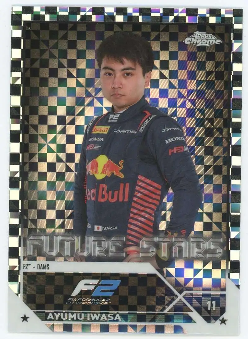 F1 2023 Topps Chrome Formula 1 Future Stars Checker Flag X-Fractor Ayumu Iwasa #84