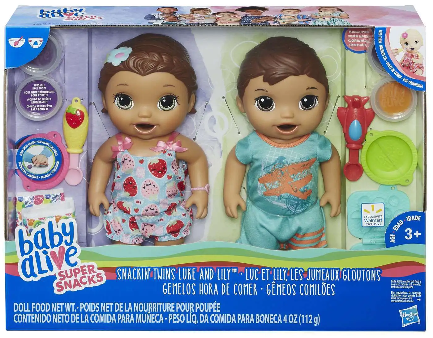 Baby Alive Super Snacks Snackin Twins Luke Lilly Doll Brunette Hair Hasbro Toys -