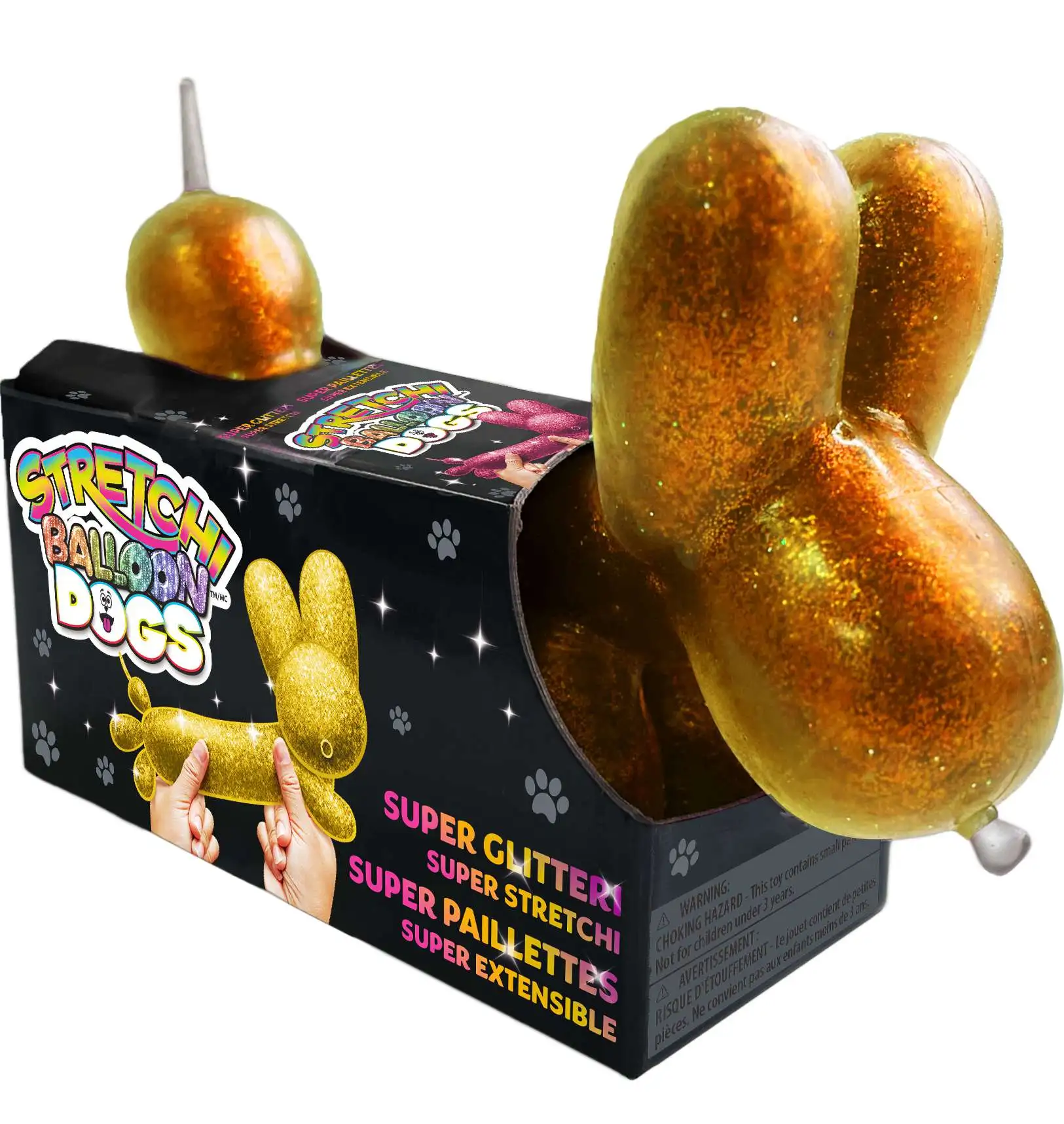 Stretchi Balloon Dogs GLITTER GOLD 4-Inch Fidget Toy [Super Glittery, Super Stretchy!]