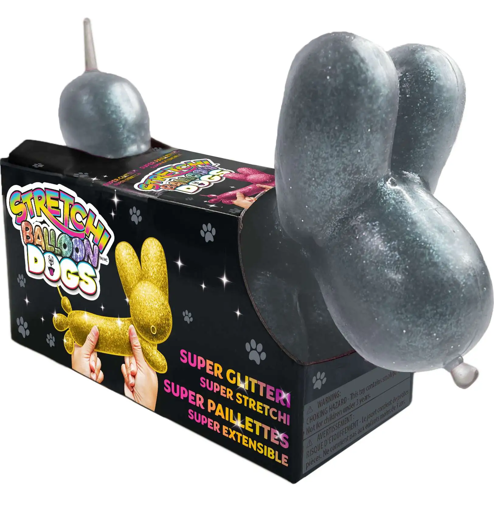 Stretchi Balloon Dogs GLITTER GREY 4-Inch Fidget Toy [Super Glittery, Super Stretchy!]