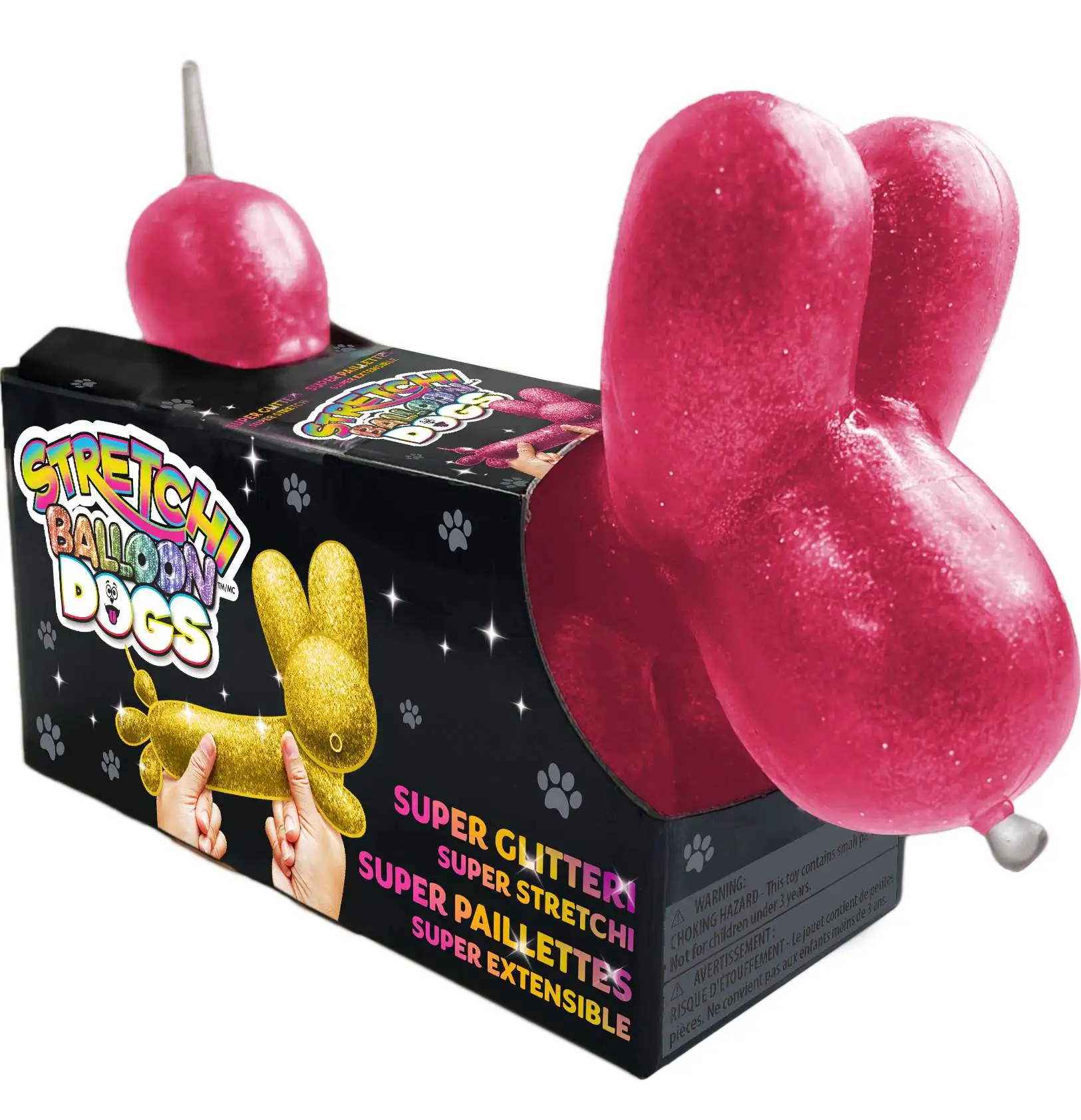 Stretchi Balloon Dogs GLITTER PINK 4-Inch Fidget Toy [Super Glittery, Super Stretchy!]