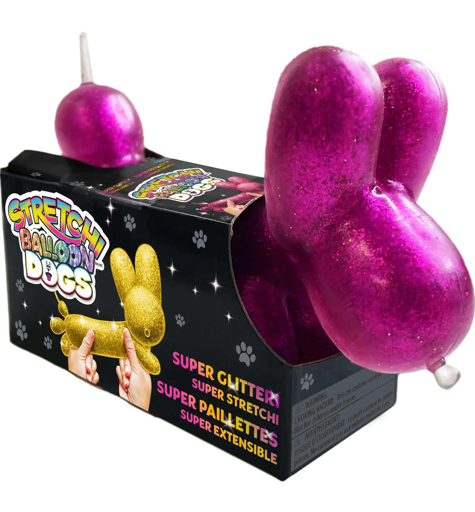 Stretchi Balloon Dogs GLITTER PURPLE 4-Inch Fidget Toy [Super Glittery, Super Stretchy!]