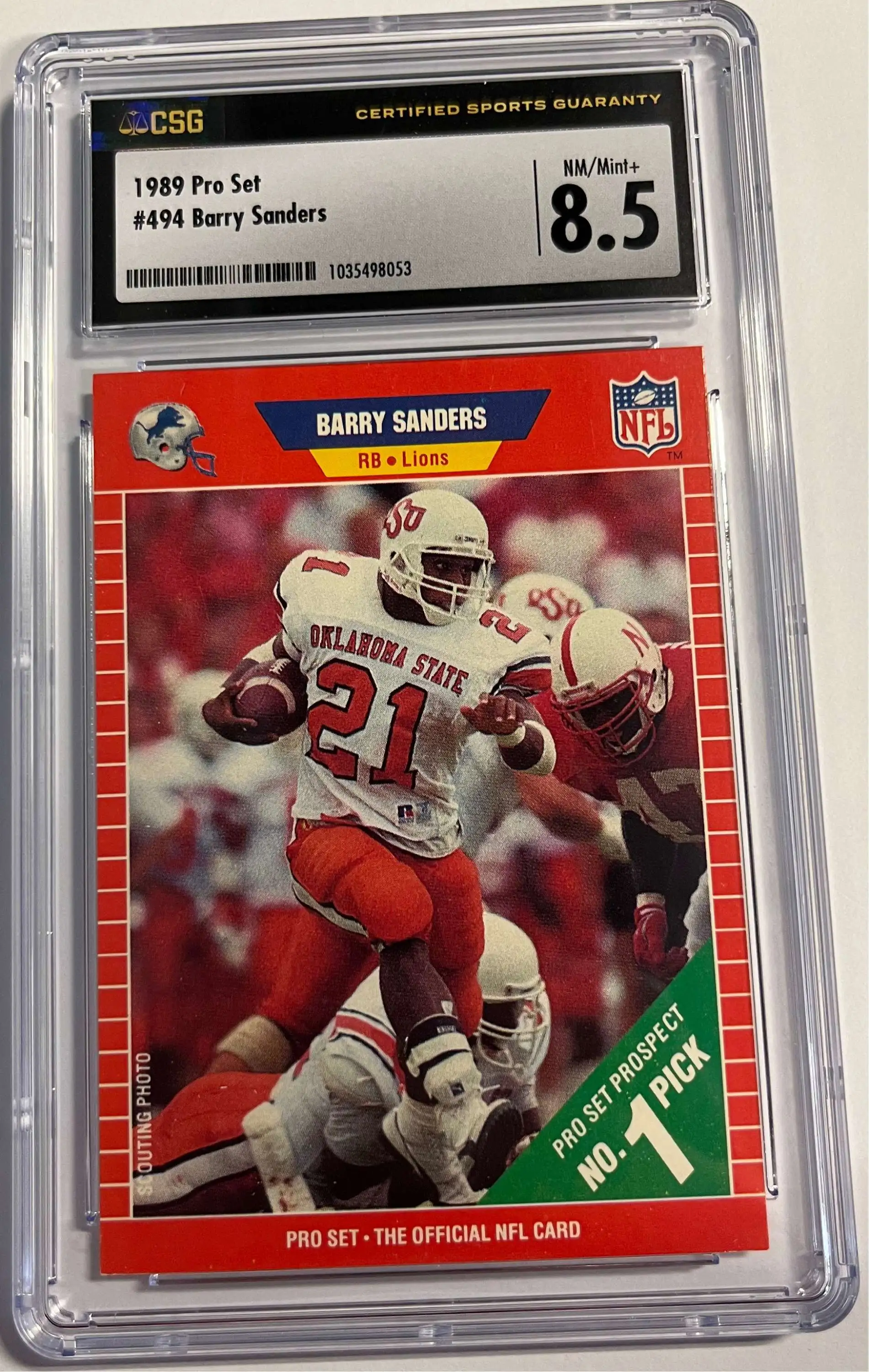 Barry Sanders Autographed 1989 Pro Set Rookie Card #494 Detroit Lions BGS  9.5 Auto Grade Gem Mint 10 Beckett BAS Stock #209301