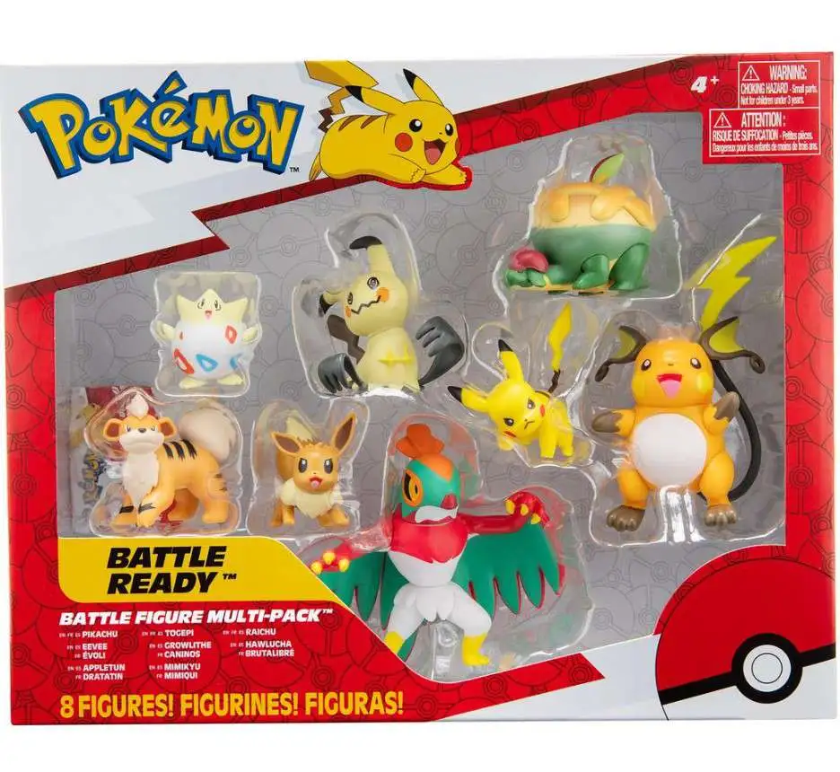 Pokemon Battle Ready Pikachu, Eevee, Appletun, Growlithe, Mimikyu, Togepi,  Raichu & Hawlucha Exclusive 2-Inch Multi Figure 8-Pack