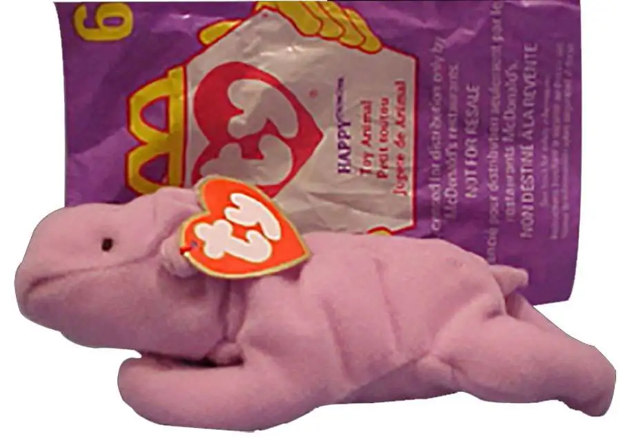1998 Ty Teenie Beanie McDonalds Happy Meal Toy Happy #6 Hippo 