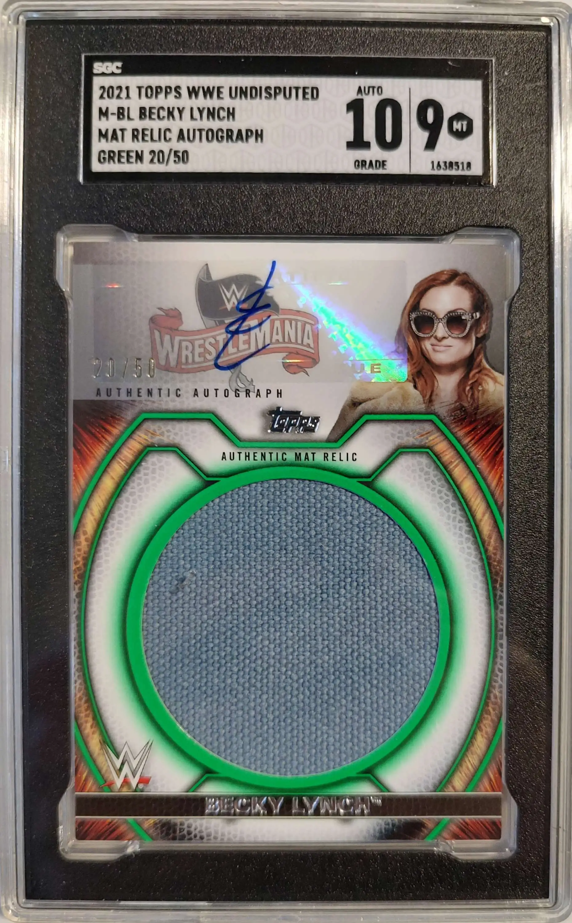 WWE 2021 Undisputed Green 20/50 Becky Lynch M-BL [Mat Relic Autograph] [SGC 9]