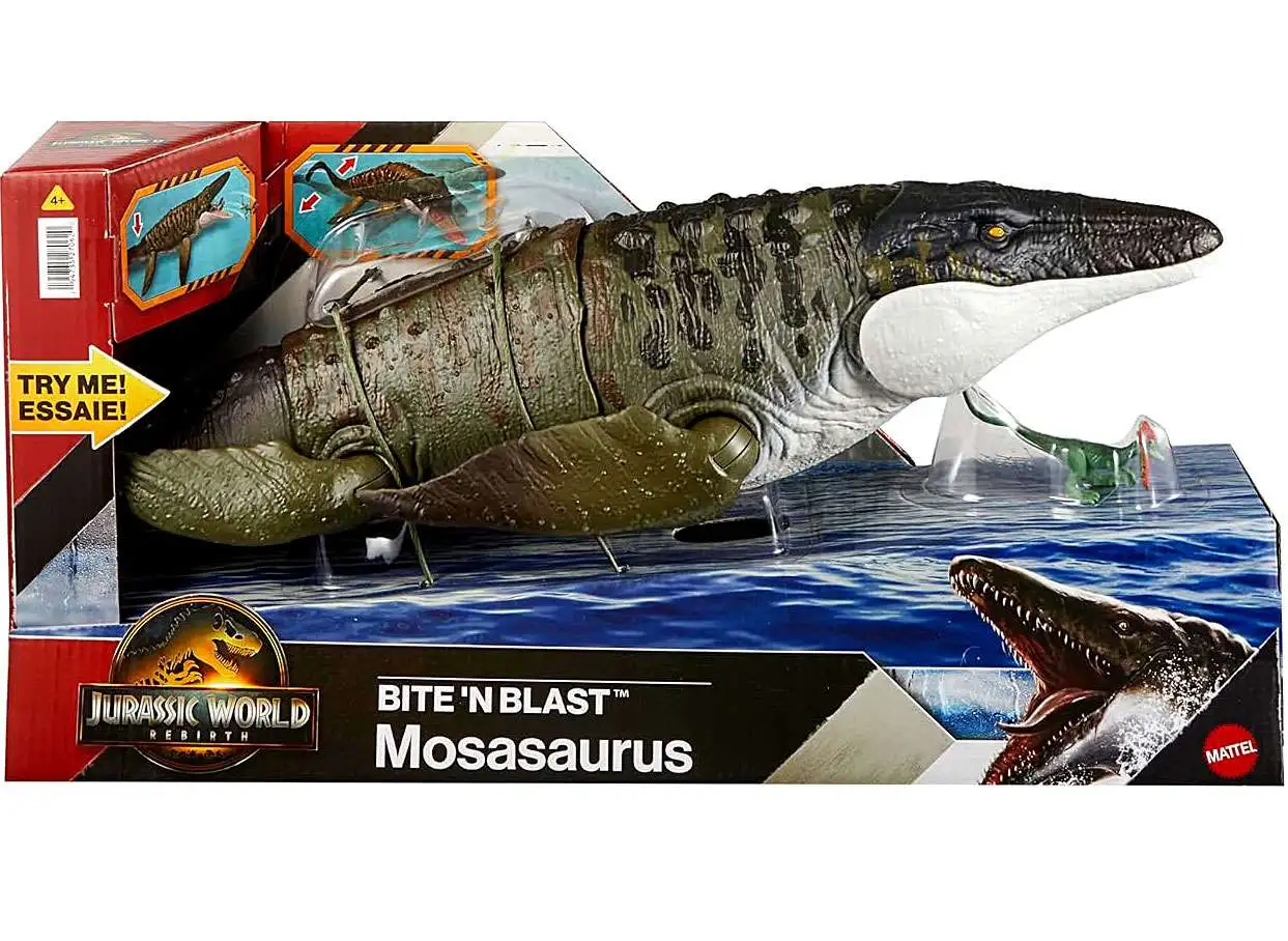 Jurassic World Rebirth Bite 'N Blast Mosasaurus Action Figure [with Mini Dilophosaurus]