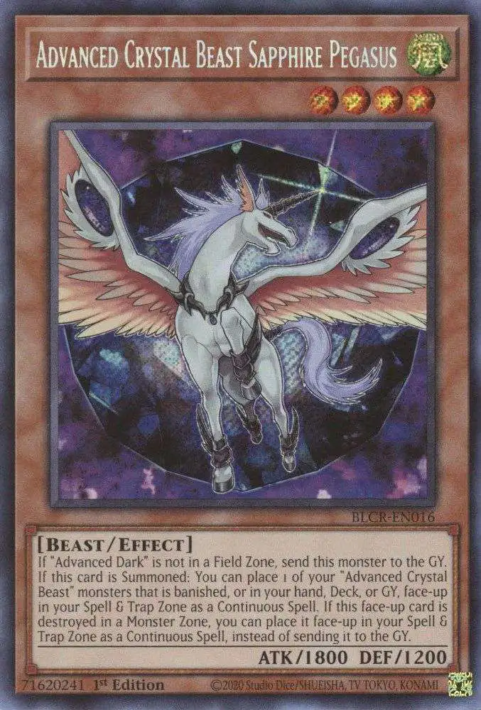 YuGiOh Battles of Legend Crystal Revenge Secret Rare Advanced Crystal Beast Sapphire Pegasus BLCR-EN016