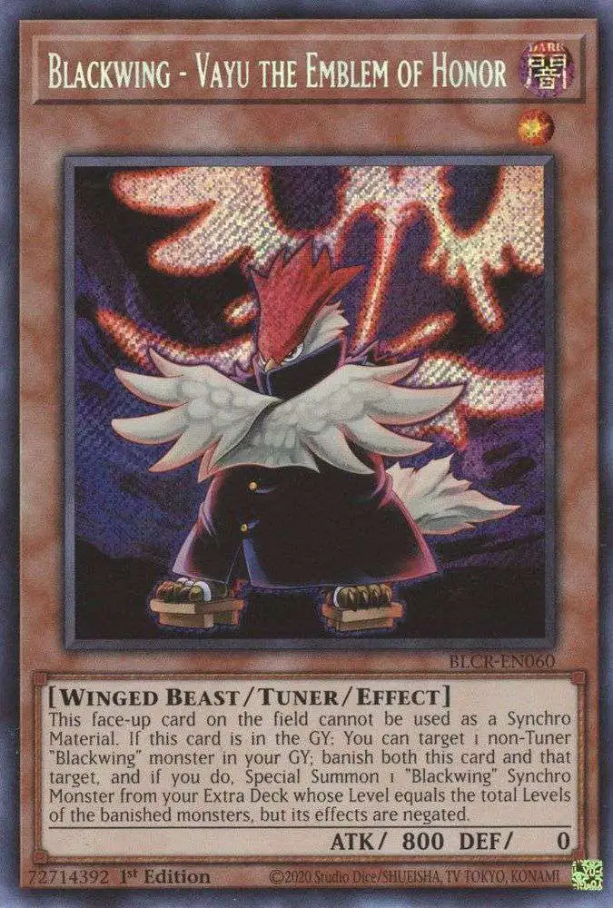 YuGiOh Battles of Legend Crystal Revenge Secret Rare Blackwing - Vayu the Emblem of Honor BLCR-EN060
