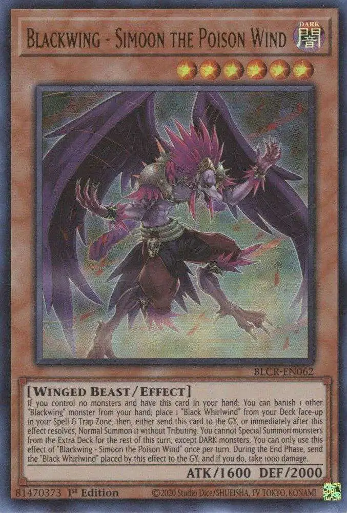 YuGiOh Battles of Legend Crystal Revenge Ultra Rare Blackwing - Simoon the Poison Wind BLCR-EN062