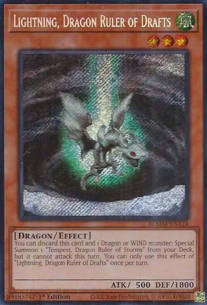 YuGiOh Trading Card Game Battles of Legend Monster Mayhem Single Card  Secret Rare Lightning, Dragon Ruler of Drafts BLMM-EN124 - ToyWiz