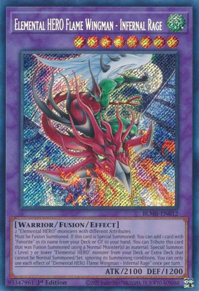 YuGiOh Trading Card Game Battles of Legend: Monstrous Revenge Secret Rare Elemental HERO Flame Wingman - Infernal Rage BLMR-EN012