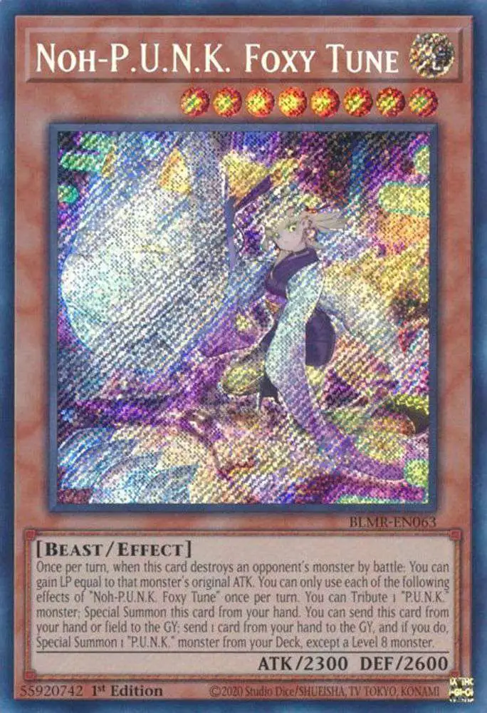 YuGiOh Trading Card Game Battles of Legend: Monstrous Revenge Secret Rare Noh-P.U.N.K. Foxy Tune BLMR-EN063