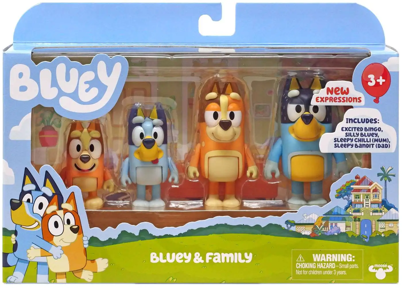 Bluey & Family Mini Figure 4-Pack [New Expressions! Excited Bingo, Silly Bluey, Sleepy Chilli (Mum) & Sleepy Bandit (Dad), Damaged Package]