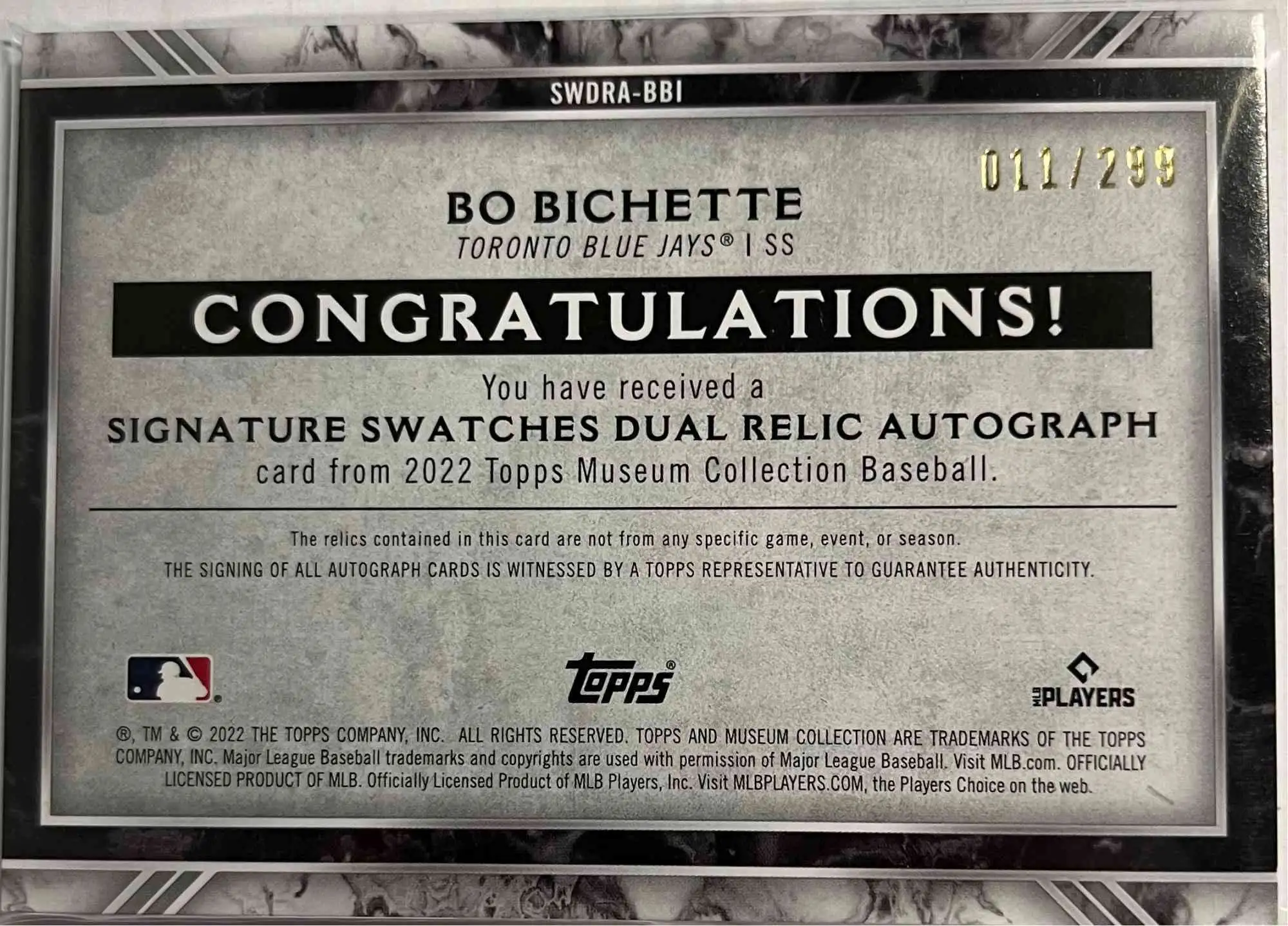 2022 Topps Museum #SWDRA-JB Jose Berrios Game Used Dual Jersey Relic  Autograph 031/190 - The Baseball Card King, Inc.