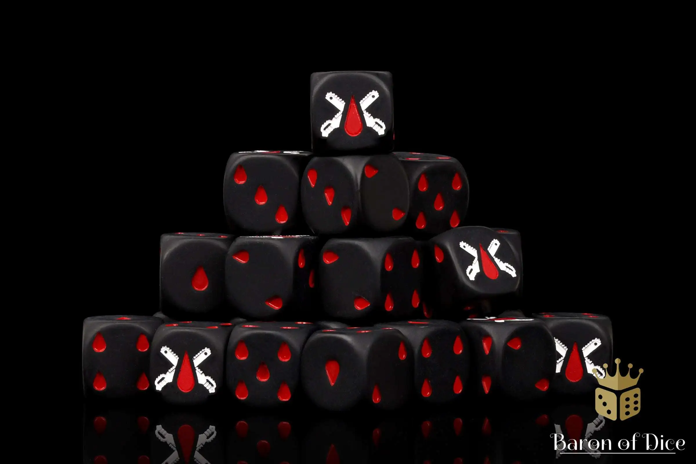 Baron Of Dice 6-Sided d6 Chain Blades - Matte Black Dice Pack [25-Count Rounded]