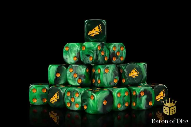 Baron Of Dice 6-Sided d6 Drake - Green & Gold Dice Pack [25-Count Rounded]