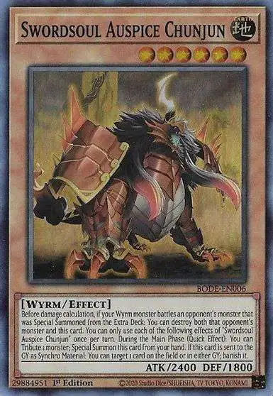 YuGiOh Trading Card Game Burst of Destiny Super Rare Swordsoul Auspice Chunjun BODE-EN006